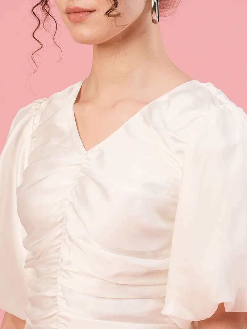 globus Globus Women V-Neck Short Sleeves Flutter Sleeve Crepe Party Top